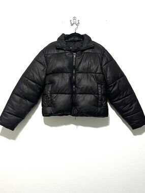Asos Design Mens Oversized Puffer Jacket S Black Faux Leather Crop Streetwear